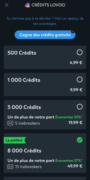  lovoo tarifs credits